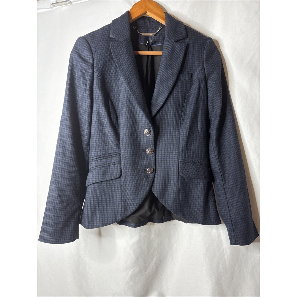 White House Black Market Houndstooth Blazer Jacket Women's Size 0 Blue Black